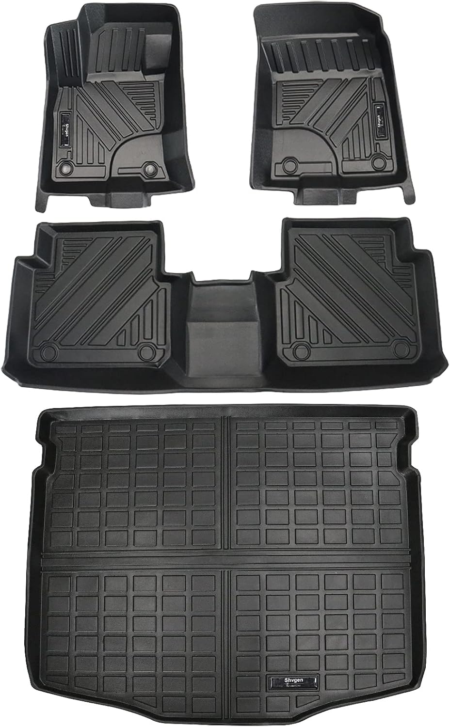 Black 2 Rows and Cargo Liner Set All-Weather Rubber Car Floor Mats N319163