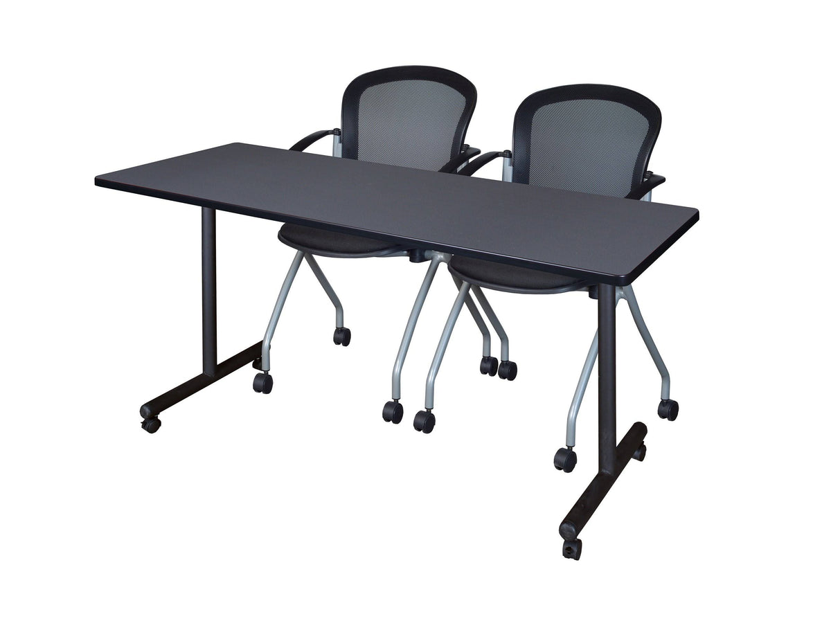 66 x 24 in. Grey Training Table and 2 Black Chairs W34355