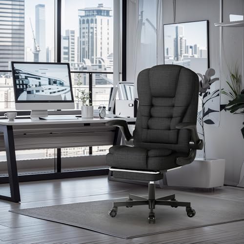 Fabric Ergonomic High Back Office Chair with Footrest, Black I12851