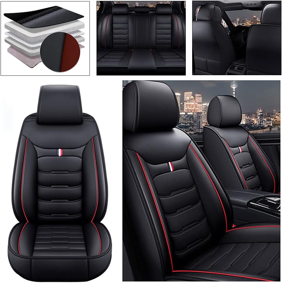 Beige PU Leather Car Seat Covers 5 Seats L4462