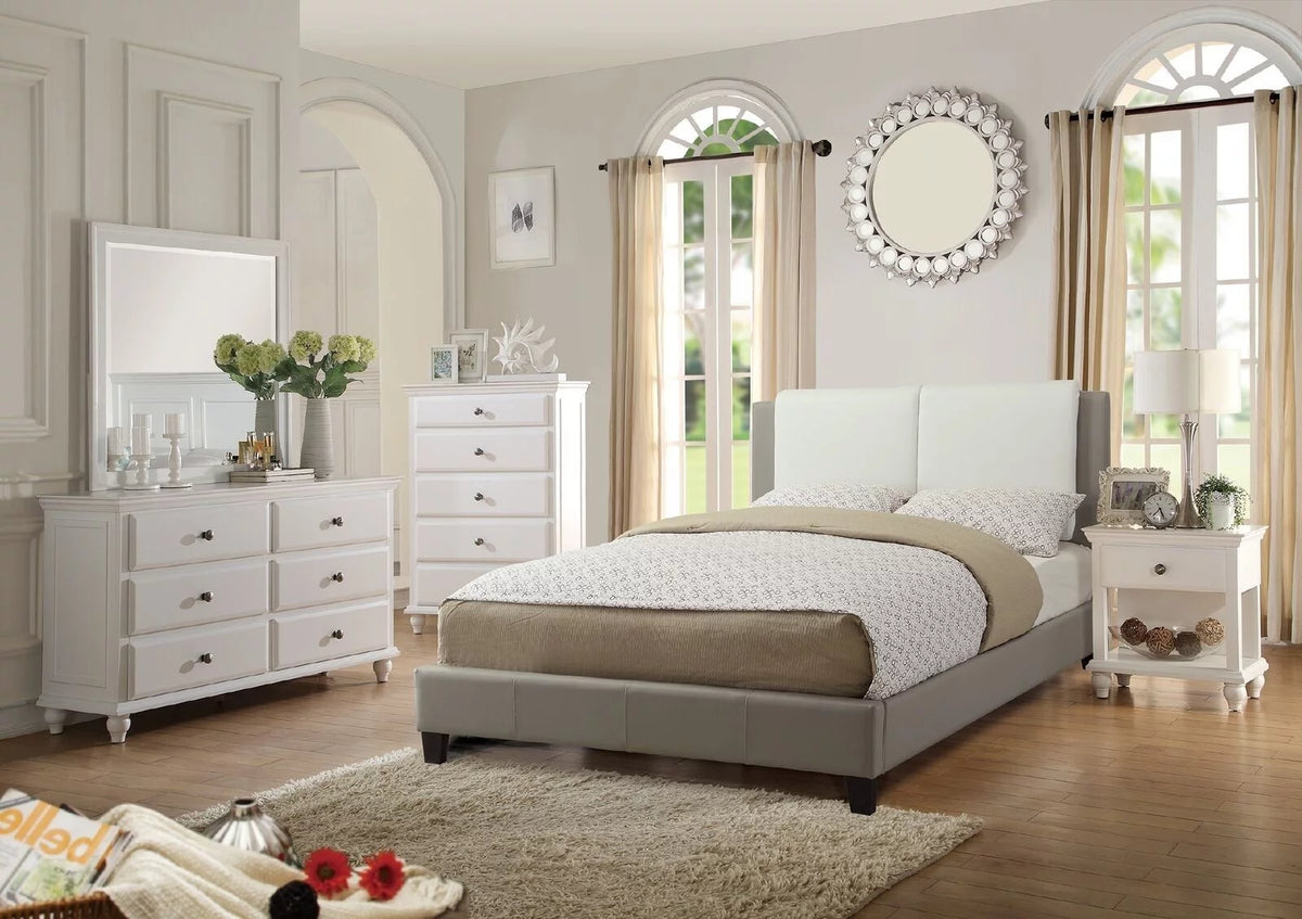 White and Grey Eastern King Size Bed 4pc Set U814279