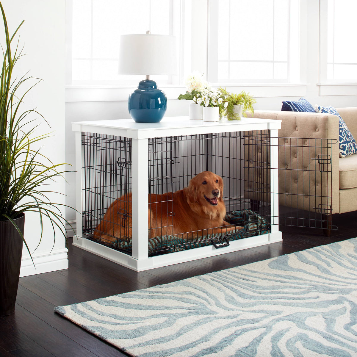 White Wooden Pet Kennel with Crate Cover Small C5683