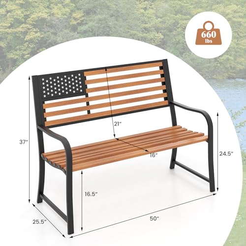 50” 2-Person Metal Patio Bench with Flag Pattern Backrest C537722