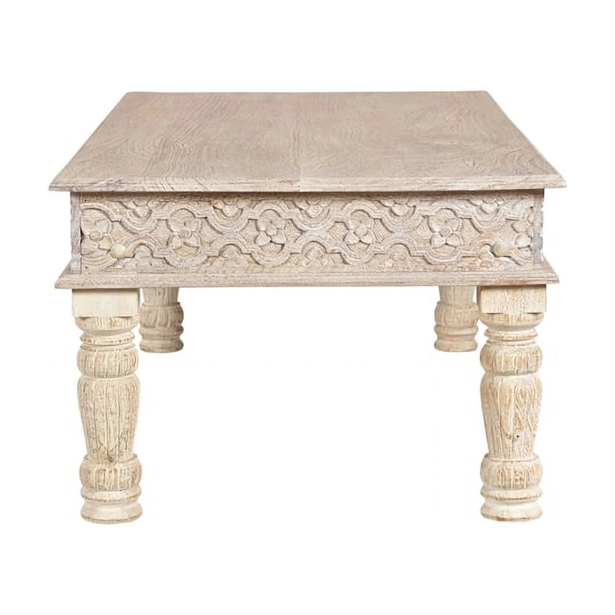 Carved Solid Wood Coffee Table in White A7388