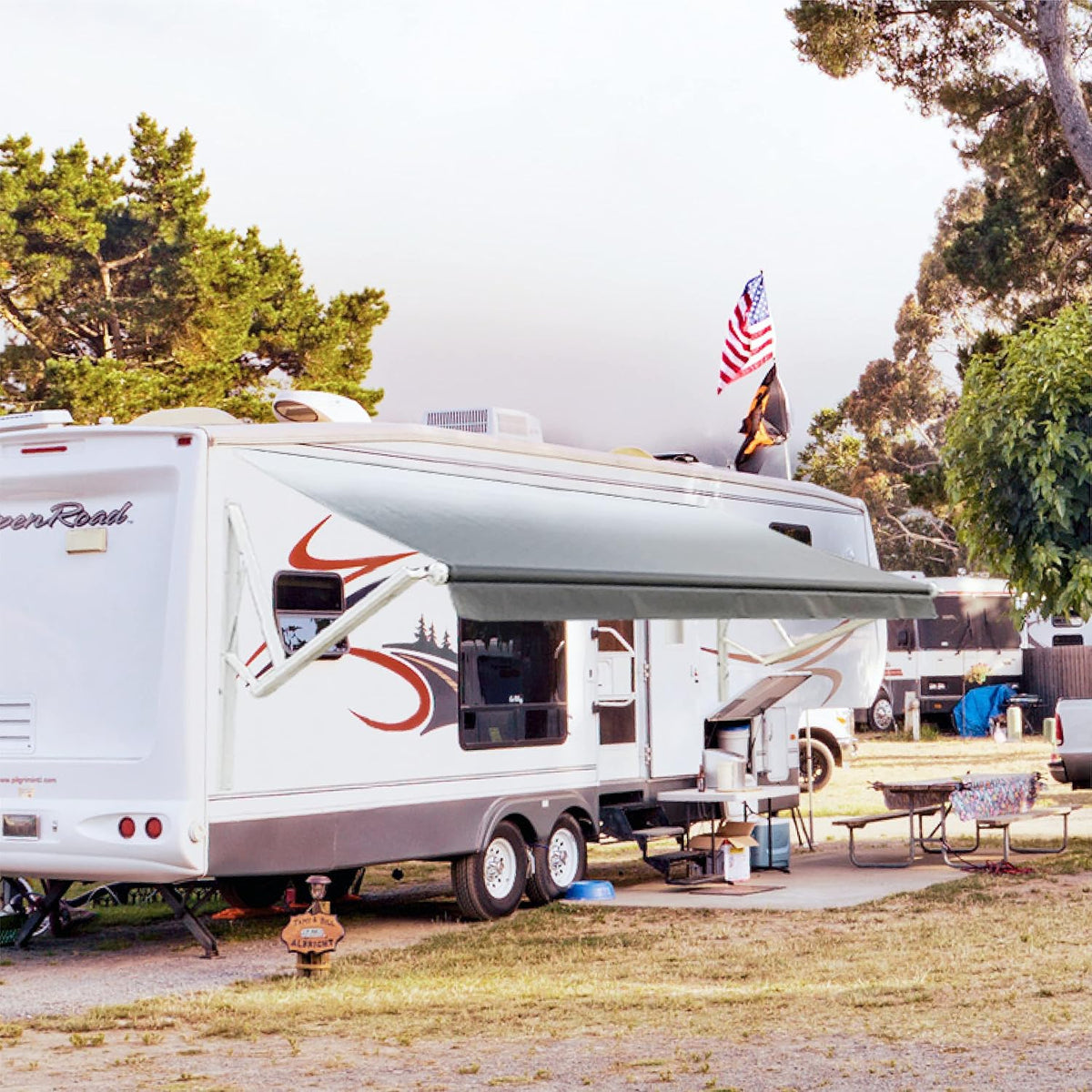 White Motorized Retractable RV Awning 10x8 Ft L26263
