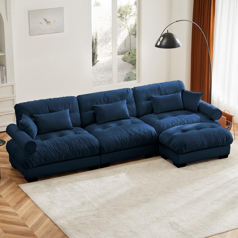 Oversized Modular Velvet Sectional Sofa with Movable Ottoman Y570