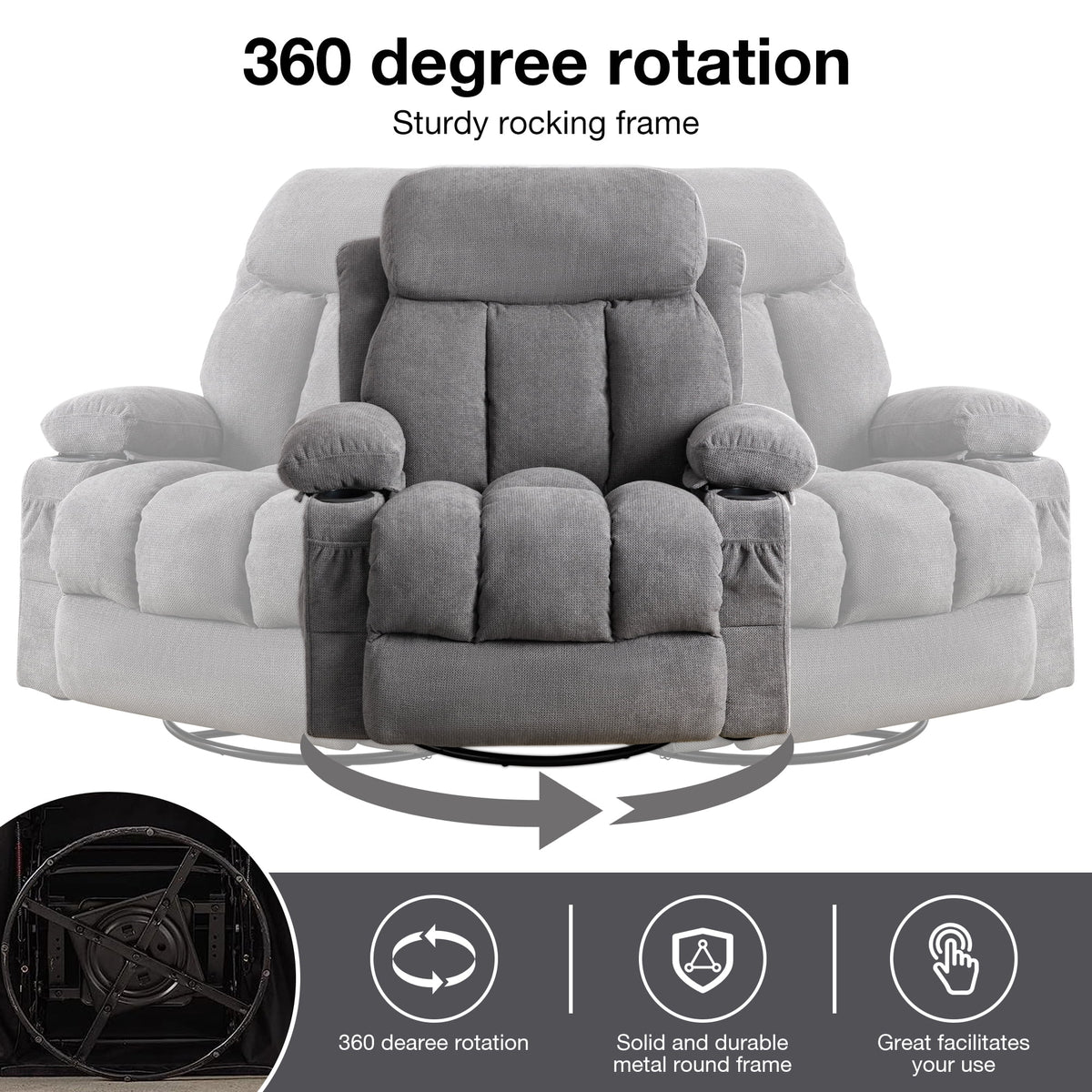 Swinging recliner massage heated sofa with USB and cup holders S22218