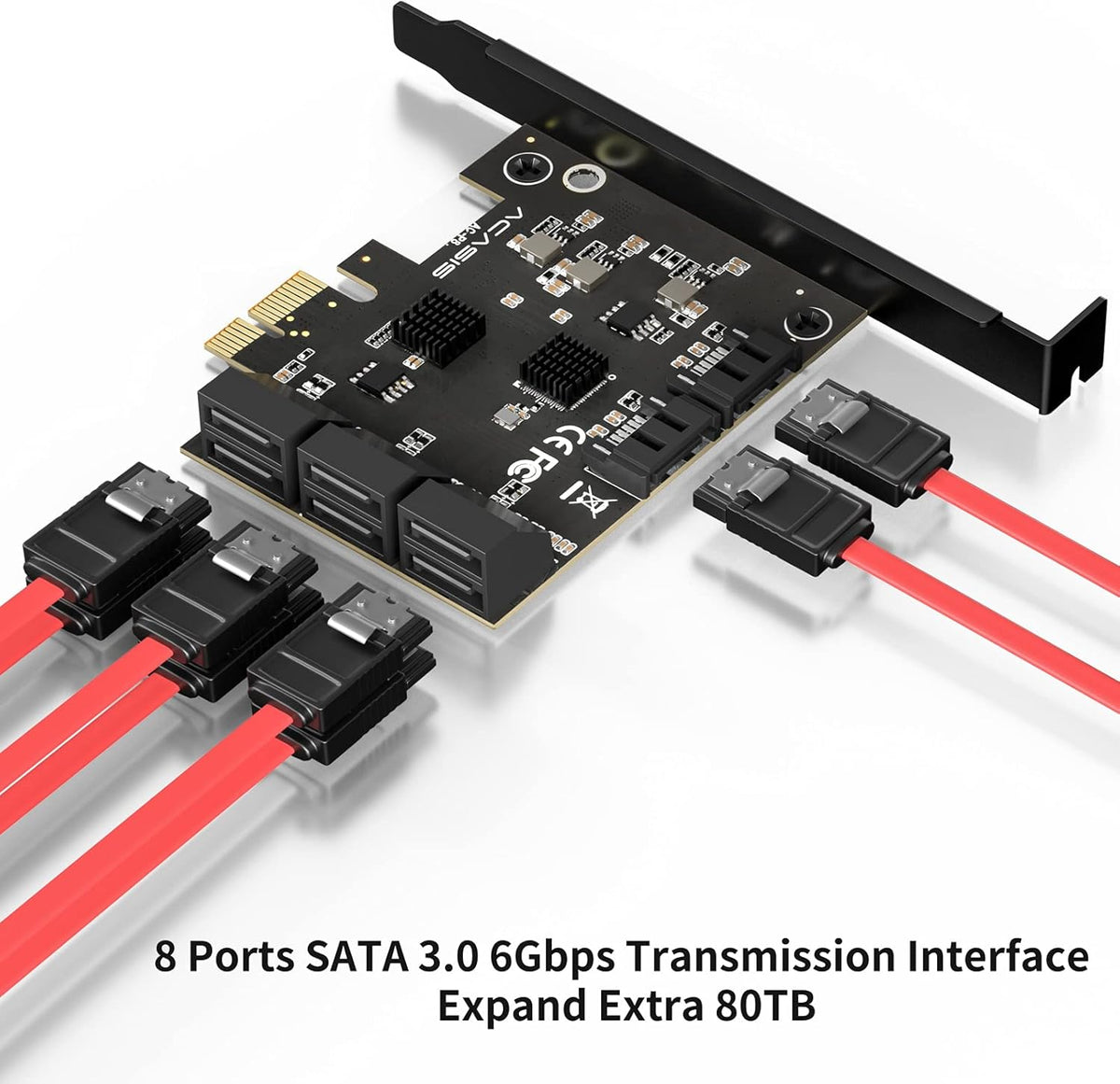 8 Port PCIe SATA 3.0 Controller Expansion Card with 8 SATA Cables and 2 Power Splitter Cables M162
