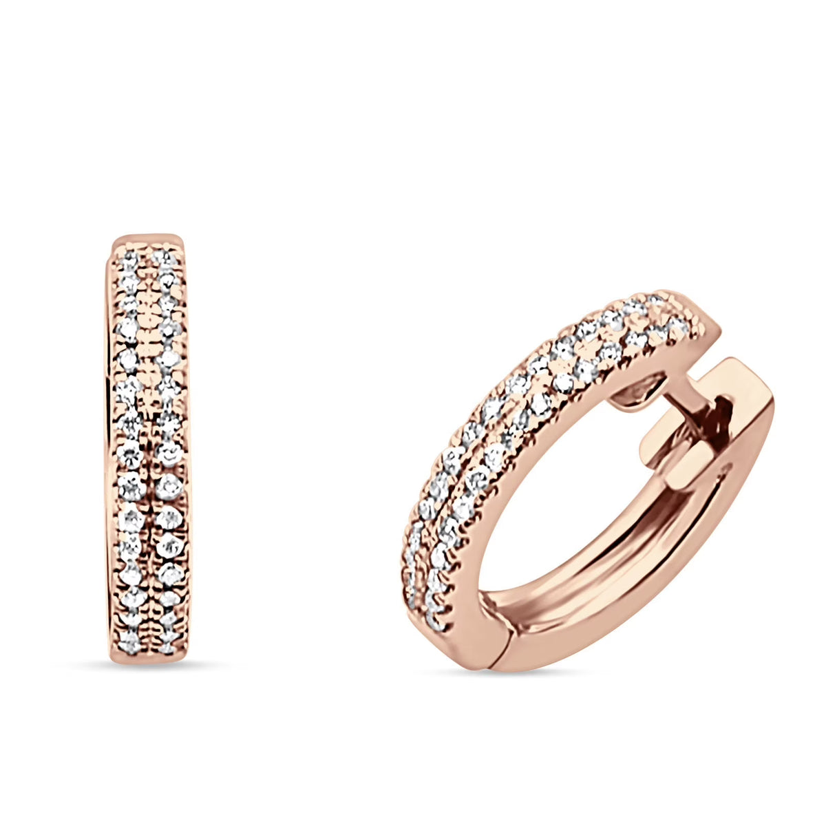 14K Rose Gold Hinged Huggie Hoop Diamond Stud Earrings C153