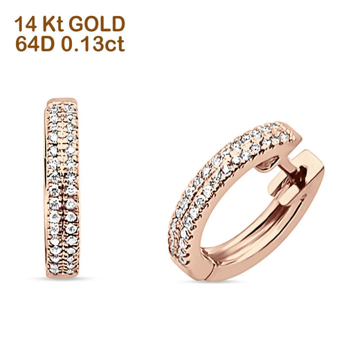 14K Rose Gold Hinged Huggie Hoop Diamond Stud Earrings C153