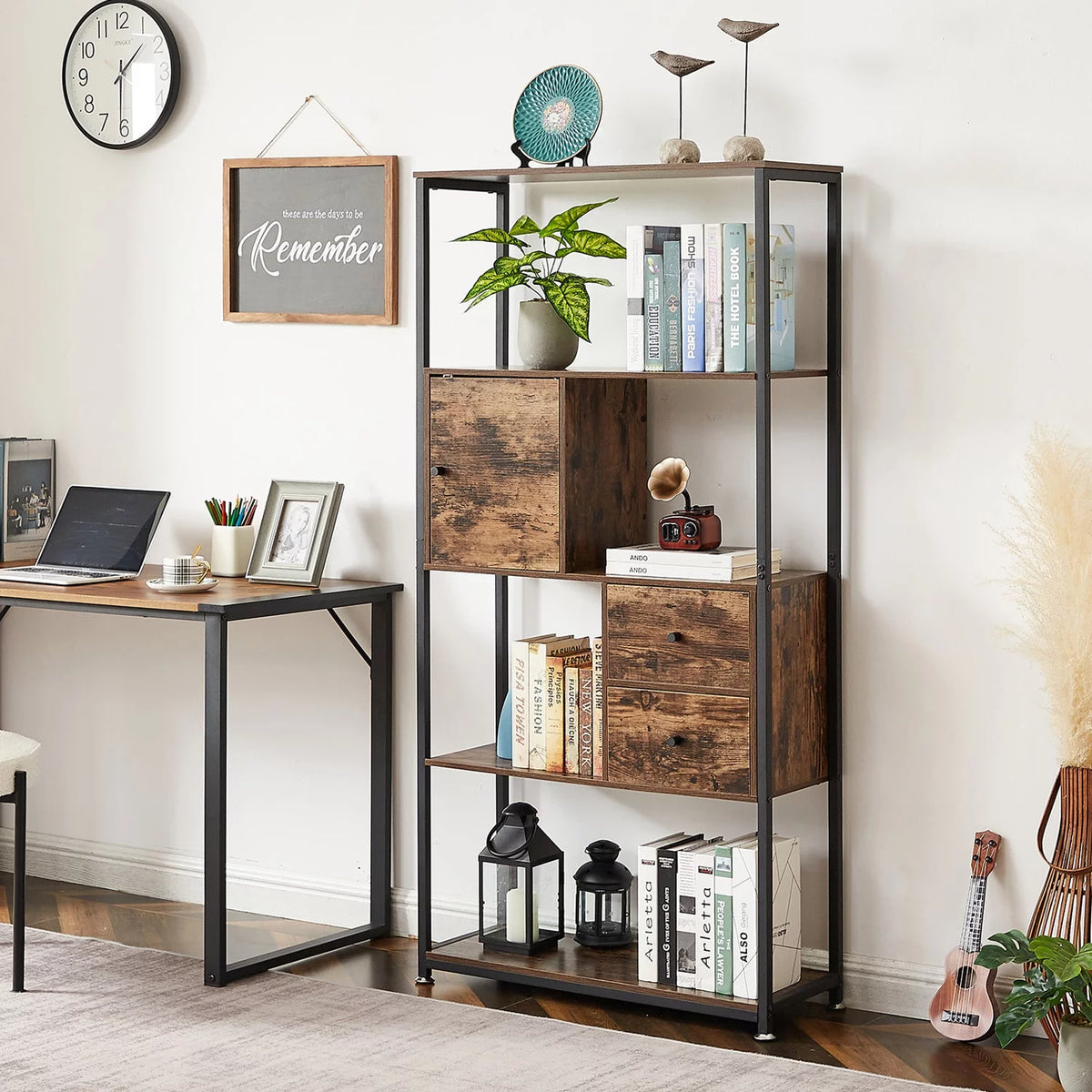 4-Tier Wooden Bookshelf with Drawer N516