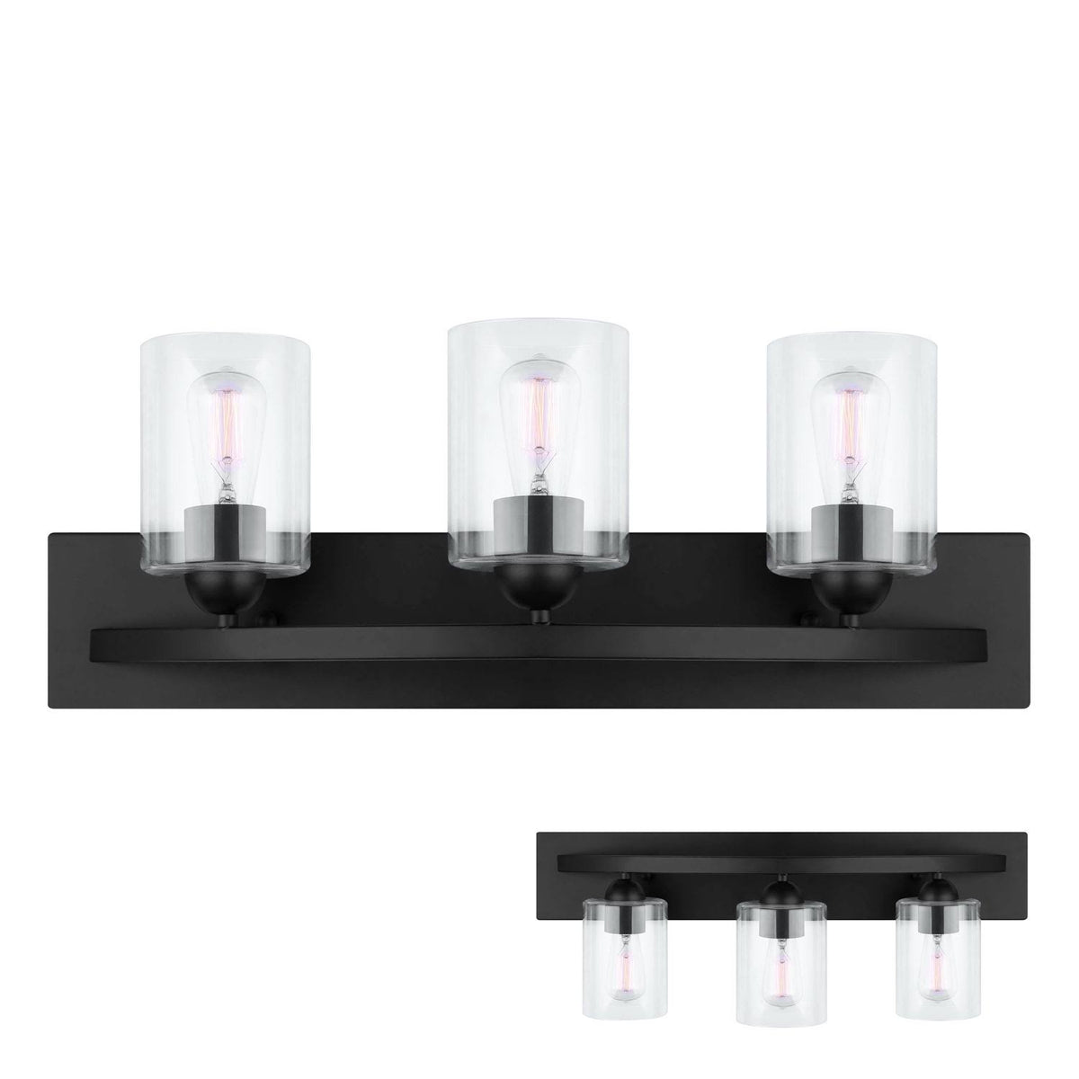 Matte Black Clear Glass 3 Globe Vanity Light Bar T59050
