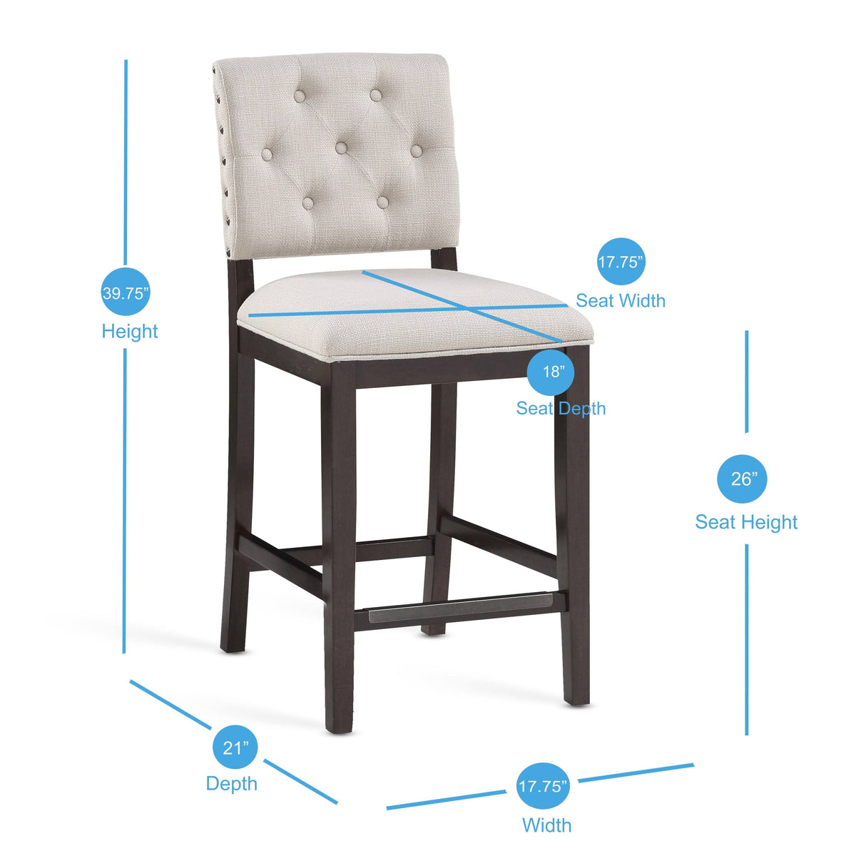 Walnut Button Tufted Counter Stool V4069