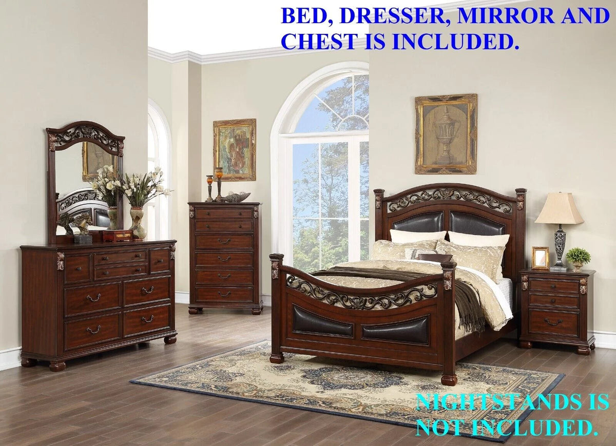 King Size 4p Bedroom Furniture Set Wooden Brown V868325