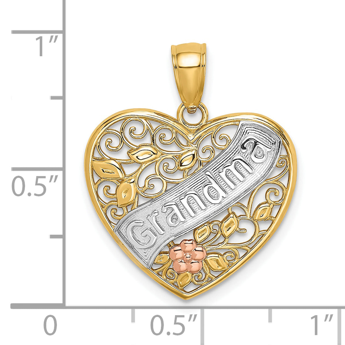 10K Two-Tone Gold Rhodium-Plated Grandma Heart Pendant Charm I46633
