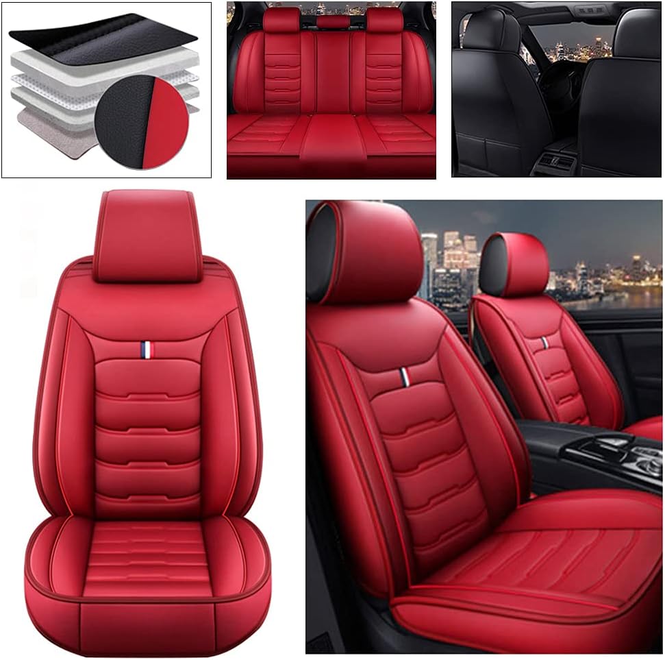 Beige PU Leather Car Seat Covers 5 Seats L4462