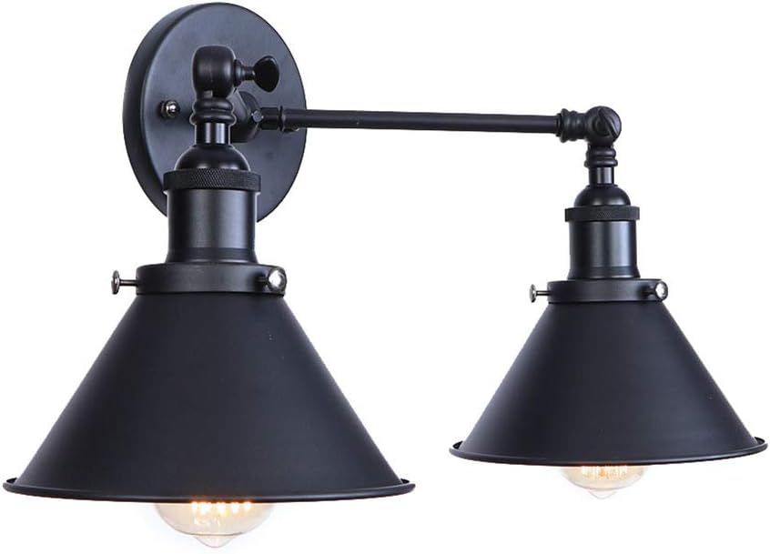 Black Wall Light Sconce 2-Light Adjustable Funnel-Shaped Lampshade E27 Wall Lamp V63934