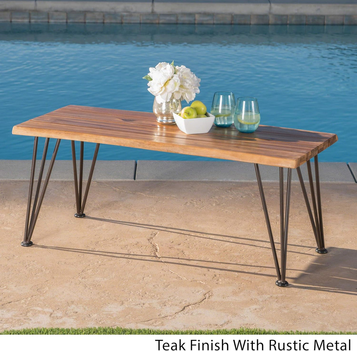 Industrial Iron and Teak Finished Acacia Wood Coffee Table M82492