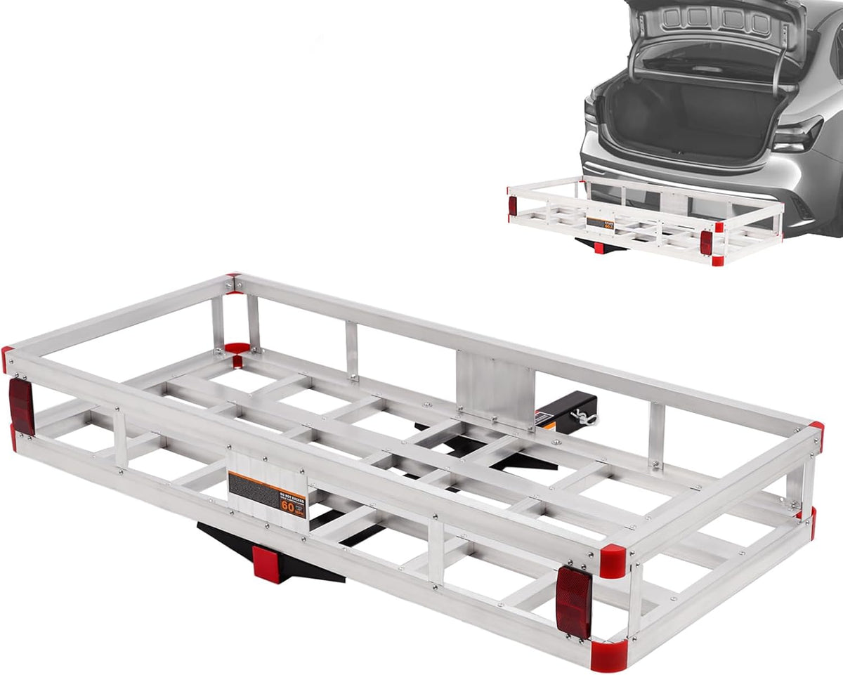 Aluminum Cargo Carrier Basket 49.4 x 22.4 x 7.1 inch for 2" Hitch Receiver 500lb Capacity Silver X380