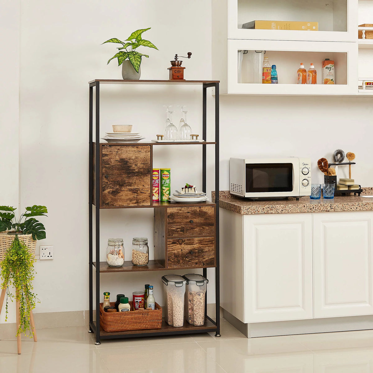 4-Tier Wooden Bookshelf with Drawer N516