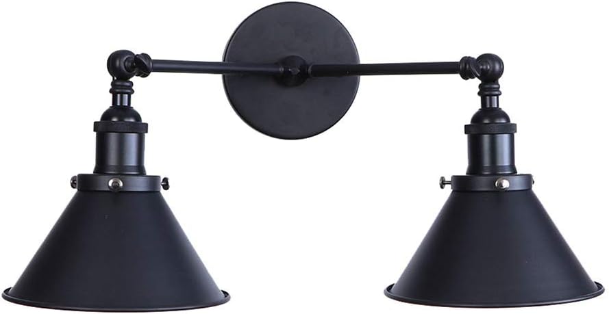 Black Wall Light Sconce 2-Light Adjustable Funnel-Shaped Lampshade E27 Wall Lamp V63934