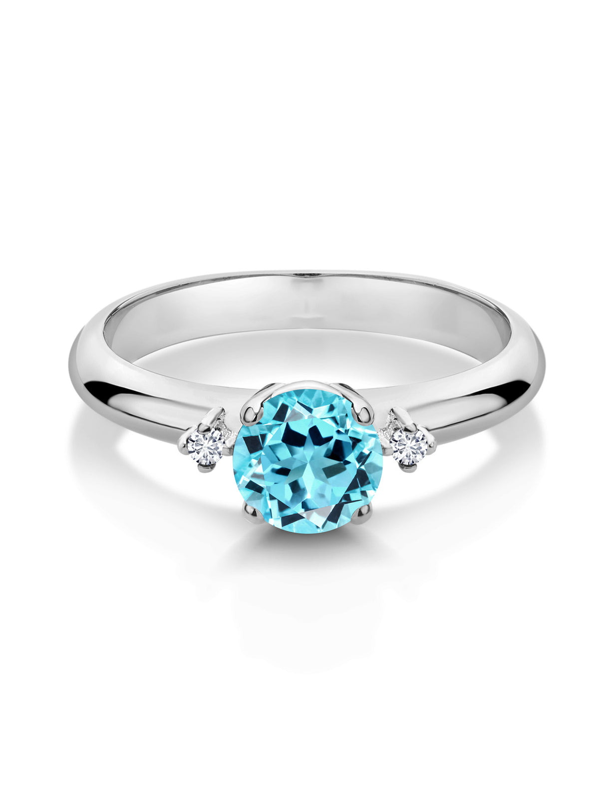 1.03 Ct Swiss Blue Topaz 925 Sterling Silver 3-Stone Engagement Ring J5657