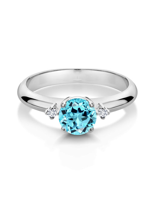 1.03 Ct Swiss Blue Topaz 925 Sterling Silver 3-Stone Engagement Ring J5657
