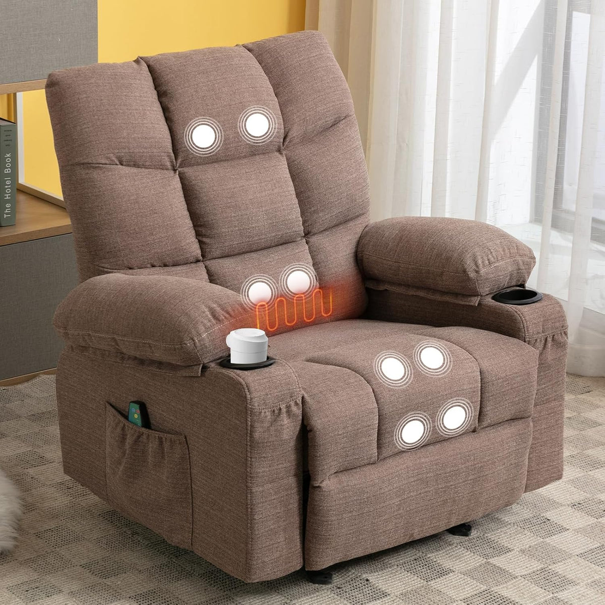 Brown Manual Fabric Recliner Chair with 8 Points Power Massage X3849