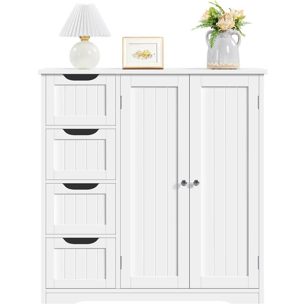 White Wooden Bathroom Floor Cabinet with Adjustable Shelf C906