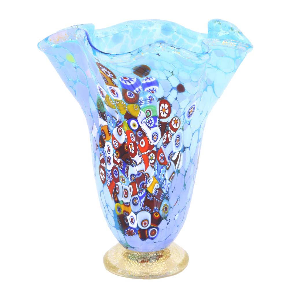Aqua Murano Glass Millefiori Vase W55958
