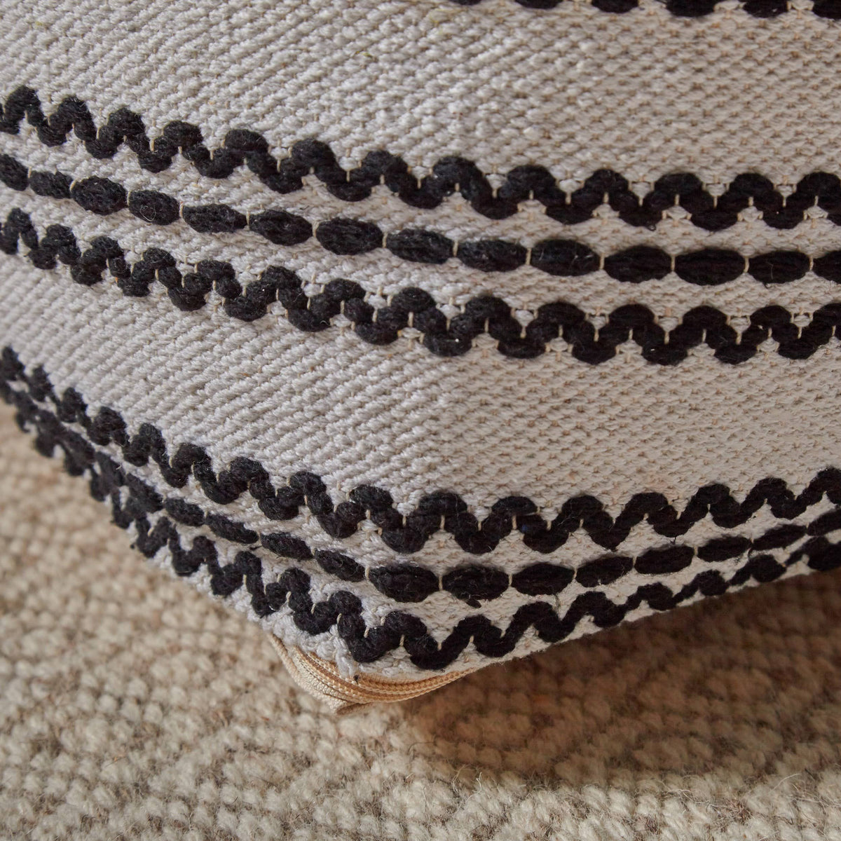 Black and Natural Cotton Square Pouf C649614