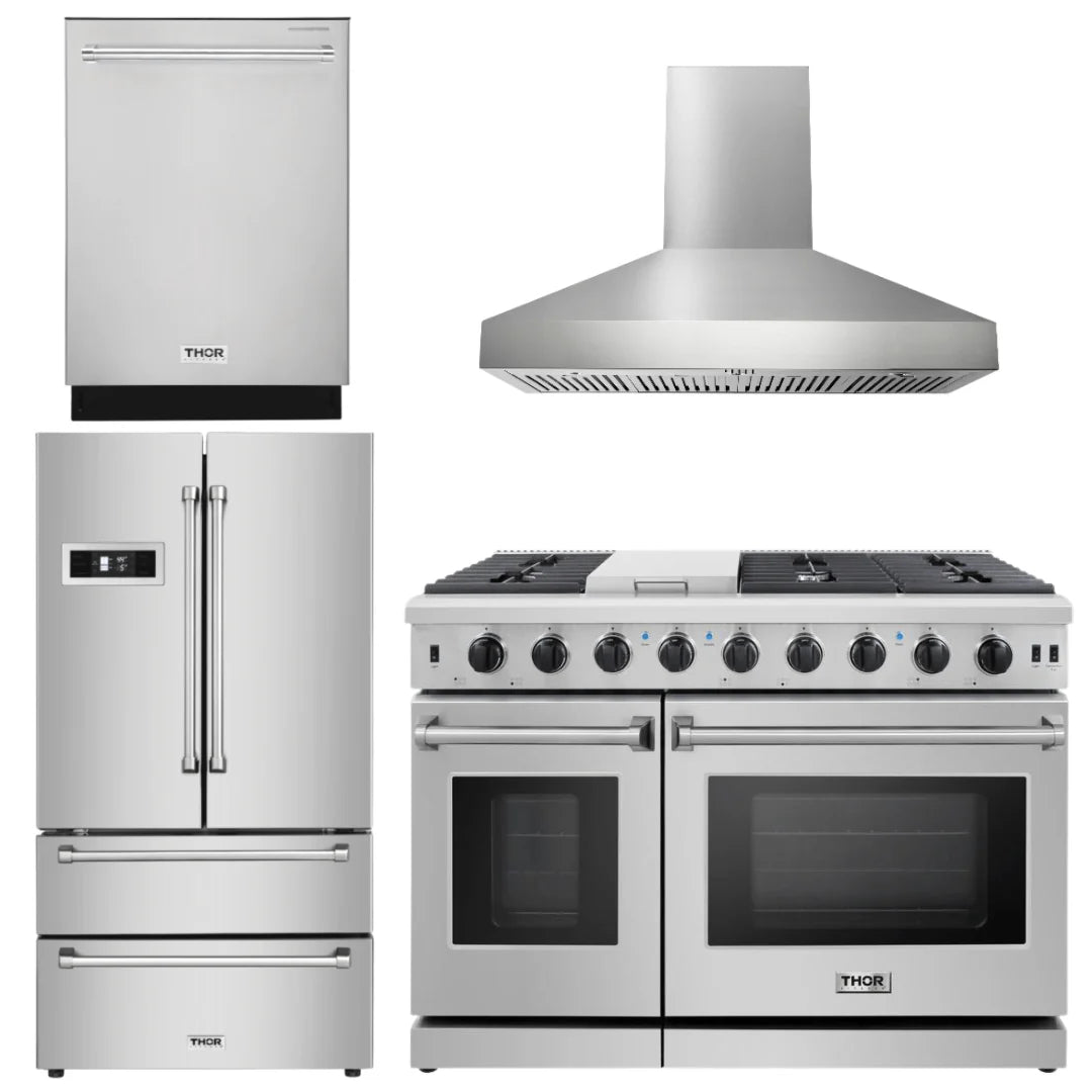 48 in. Propane Gas Range, Range Hood, Dishwasher, Refrigerator V3299