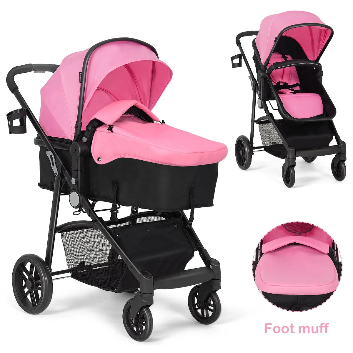 2 In 1 Foldable Baby Stroller Black U644694