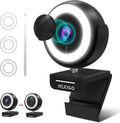 1080P Webcam with Ring Light, Privacy Cover, Noise Reduction Mics, Black B5481