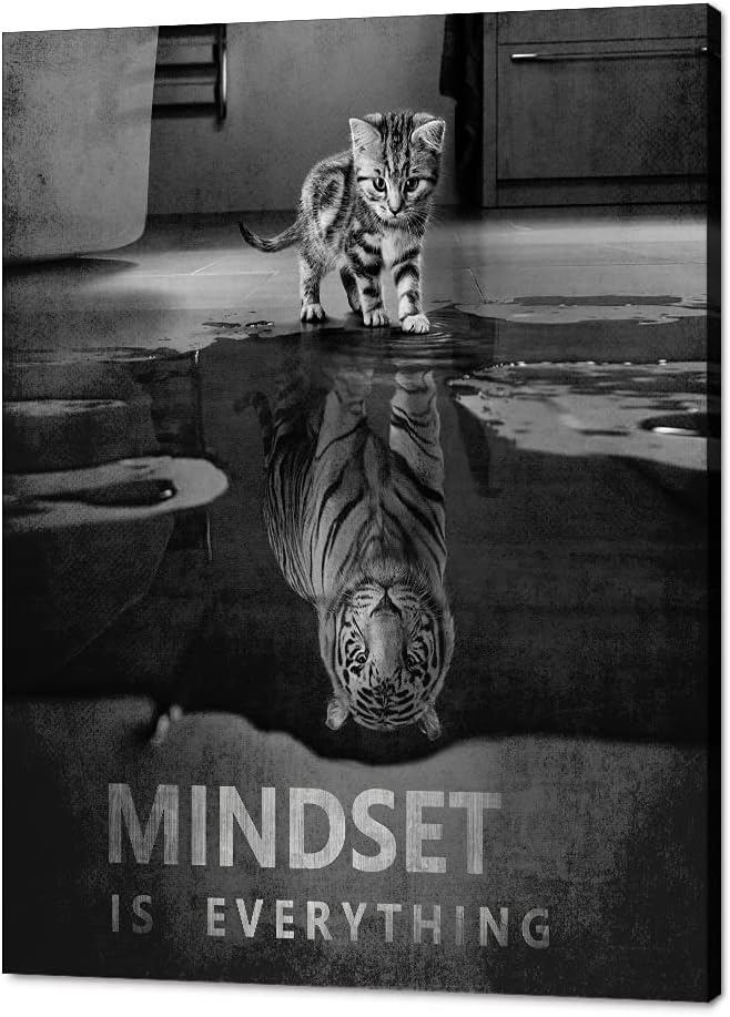Tiger and Cat Canvas Painting Wall Art Framed 24”Wx36”H B353