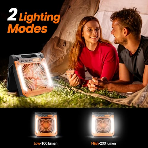 20000mAh Portable Rechargeable Fan with Solar Panel, 3 Speeds, LED Lantern, Timer, USB-C, Green J6936
