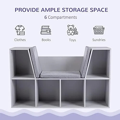 6-Cubby Bookcase with Reading Nook and Cushion T1226