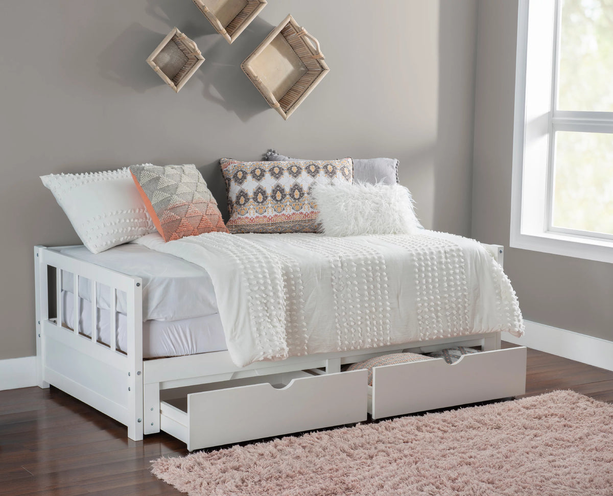 White 2-Drawer Convertible Twin to King Daybed E603