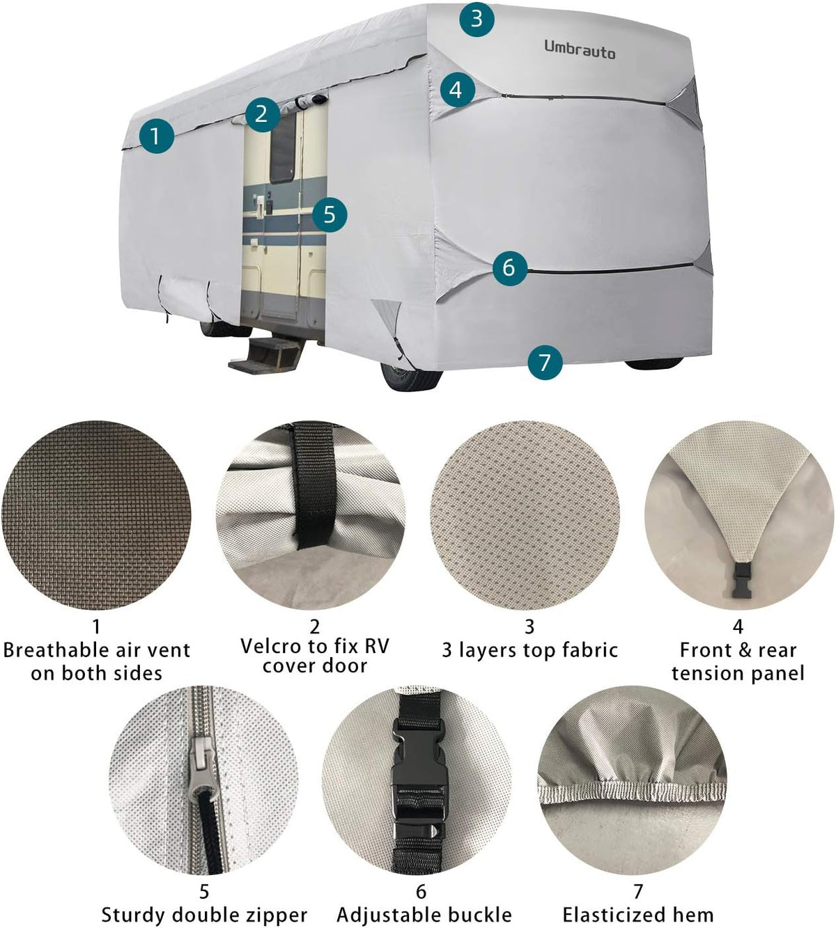 Grey 3 Layers Polypro RV Cover for 31-34Ft Motorhome H8239