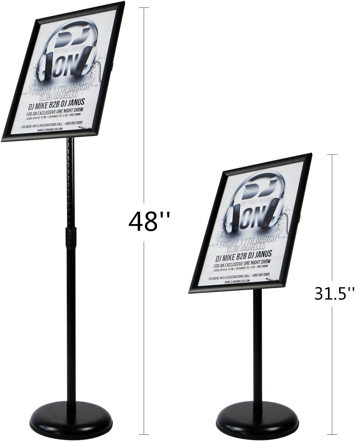 Adjustable Pedestal Poster Stand Aluminum Snap Open Frame for 11 x 17 Inch, Black Z177