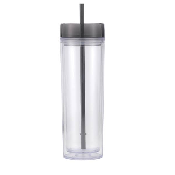 16 oz Double Wall Plastic Tumbler with Straw and Lid L234