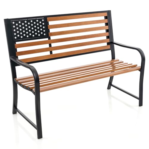 50” 2-Person Metal Patio Bench with Flag Pattern Backrest C537722