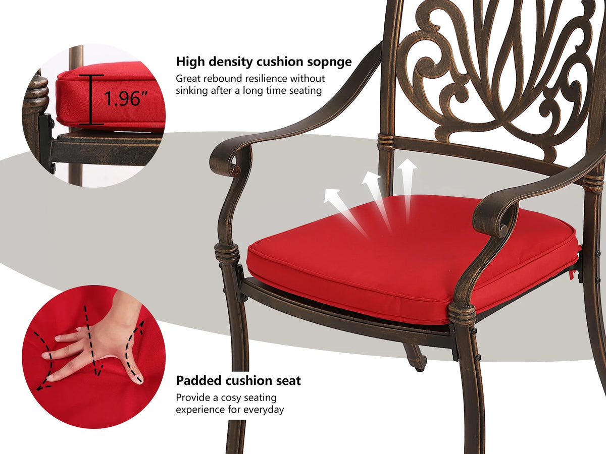 5 Piece Cast Aluminum Patio Dining Set with Red Cushion M211