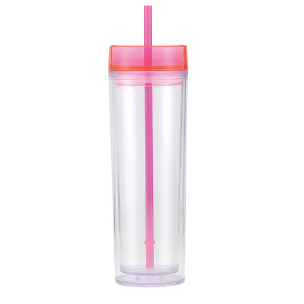 16 oz Double Wall Plastic Tumbler with Straw and Lid L234