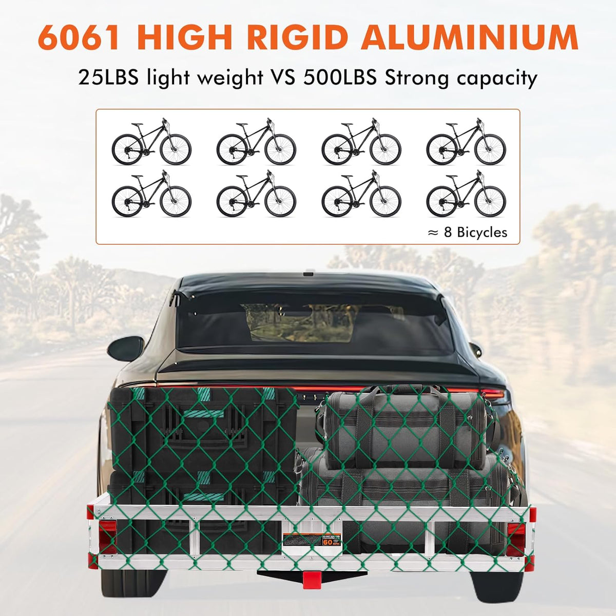 Aluminum Cargo Carrier Basket 49.4 x 22.4 x 7.1 inch for 2" Hitch Receiver 500lb Capacity Silver X380