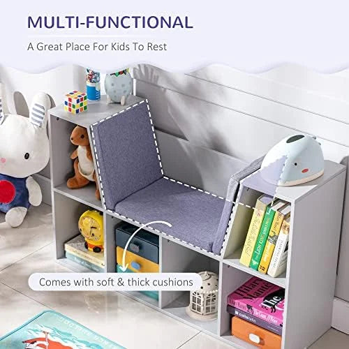 6-Cubby Bookcase with Reading Nook and Cushion T1226