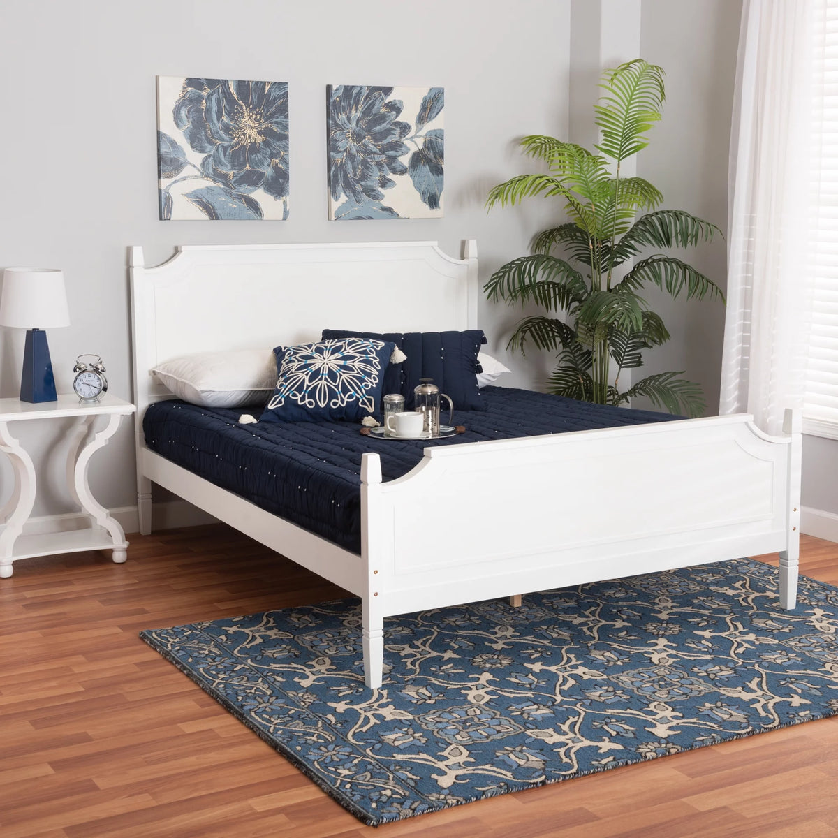 White Wood Queen Size Platform Bed W380652