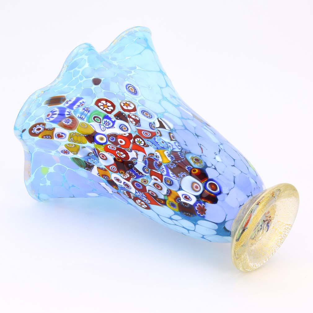 Aqua Murano Glass Millefiori Vase W55958