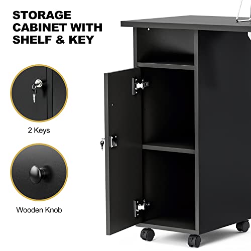 Black Manicure Table with Dust Collector, Wrist Cushion, Drawers, Lockable Wheels & Cabinet P93780