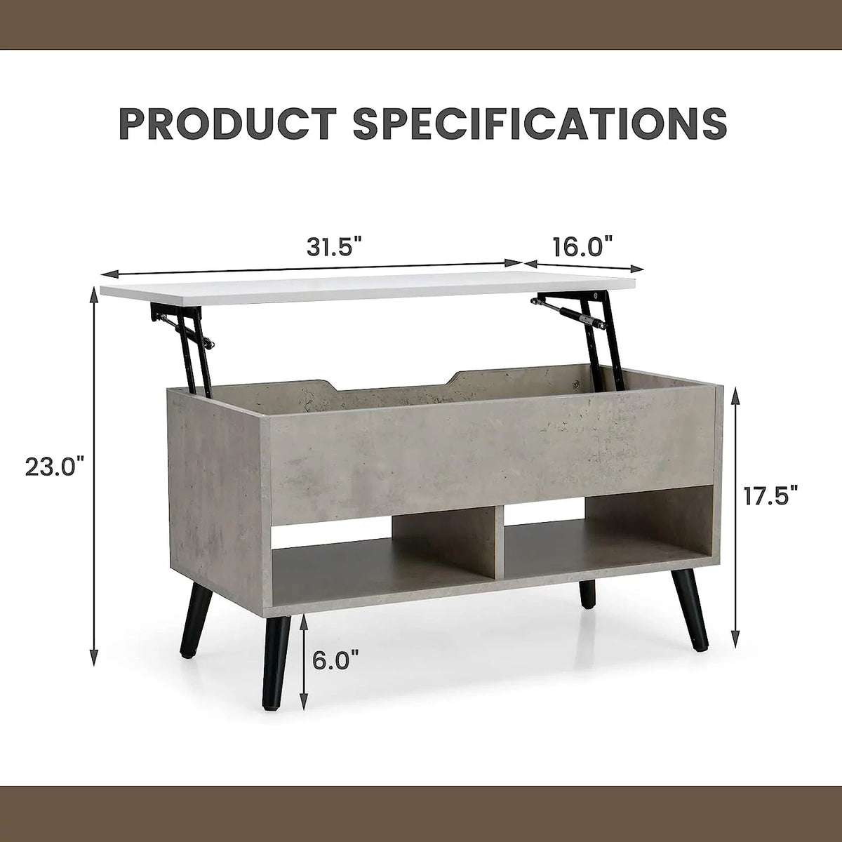 Lift Top Coffee Table with Hidden Compartment and 2 Open Shelves T964